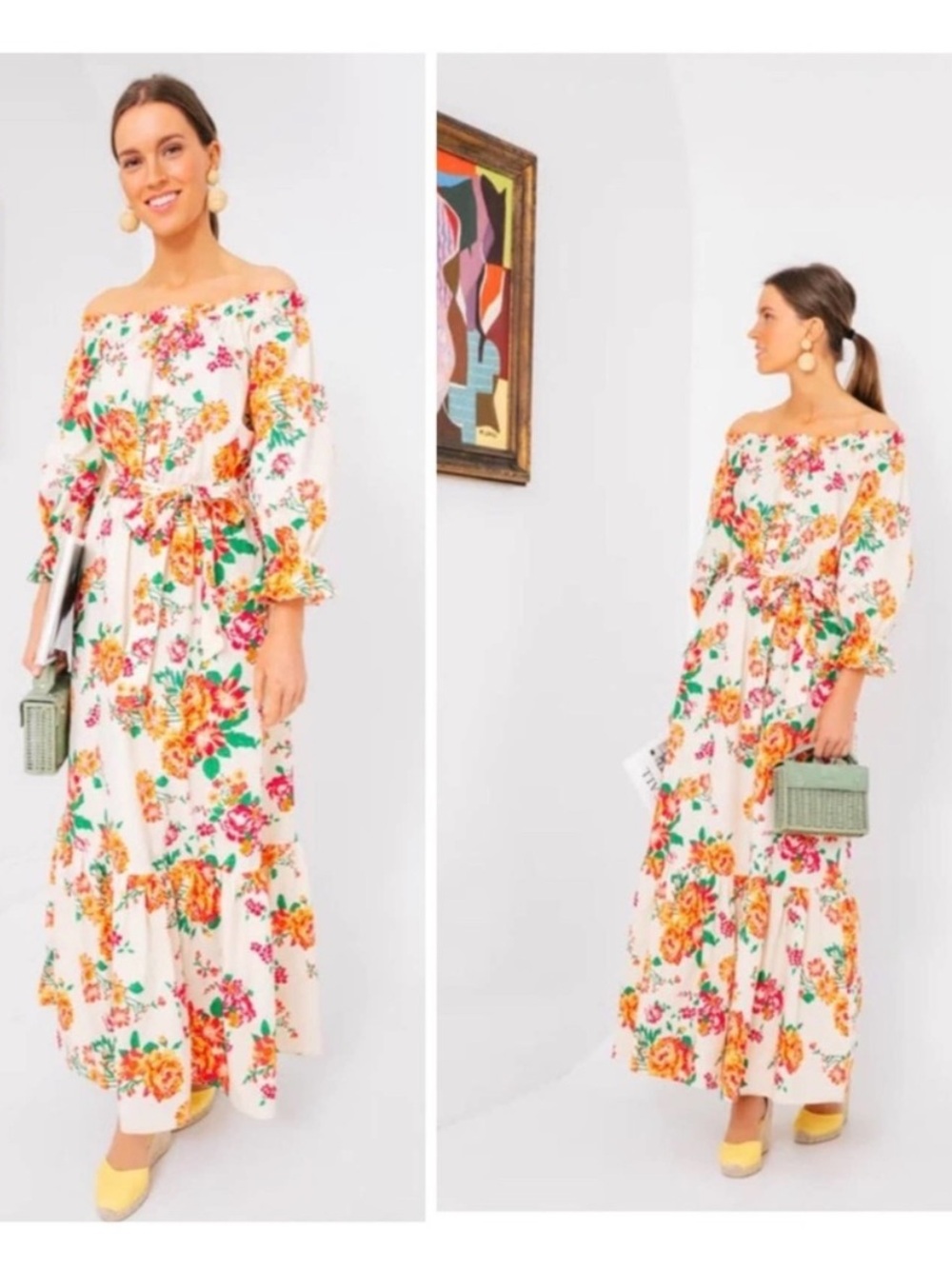 Tuckernuck Floral Braxton Off Shoulder Ruffle Maxi Dress cotton size XS